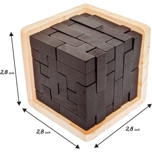  Original 3D Wooden Brain Teaser Puzzle by Sharp Brain Zone. Genius Skills Builder T-Shape Pieces. Educational Toy for Kids and Adults. Gift Desk Puzzles (Original)