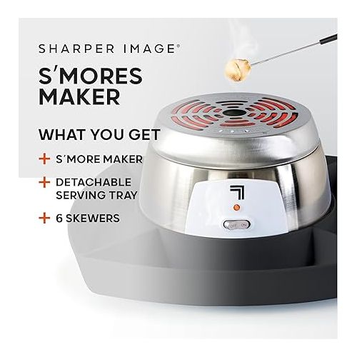  SHARPER IMAGE Electric S'mores Maker [Amazon Exclusive] 8-Piece Kit, 6 Skewers & Serving Tray, Small Kitchen Appliance, Flameless Tabletop Marshmallow Roaster, Date Night Fun Kids Family Activity