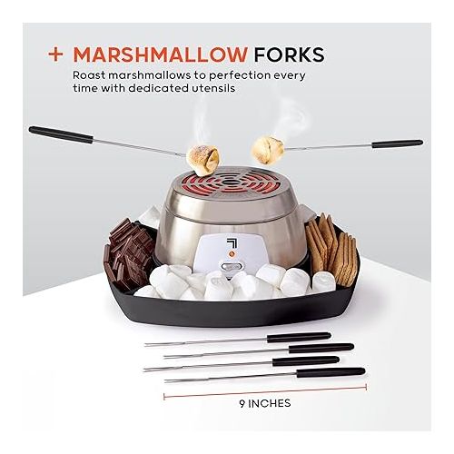  SHARPER IMAGE Electric S'mores Maker [Amazon Exclusive] 8-Piece Kit, 6 Skewers & Serving Tray, Small Kitchen Appliance, Flameless Tabletop Marshmallow Roaster, Date Night Fun Kids Family Activity