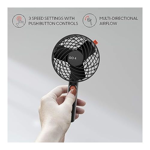  Sharper Image Rechargeable Handheld Personal Fan with 3 Speeds, Black