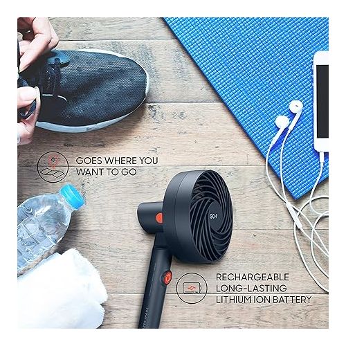  Sharper Image Rechargeable Handheld Personal Fan with 3 Speeds, Black