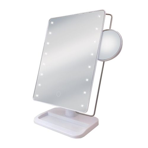  Sharper Image Large LED Mirror with Vanity Tray, White