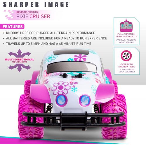  [아마존 핫딜]  [아마존핫딜]Sharper Image SHARPER IMAGE Pixie Cruiser Pink and Purple RC Remote Control Car Toy for Girls with Off-Road Grip Tires; Princess Style Big Buggy Crawler w/Flowers Design and Shocks, Race Up to 5