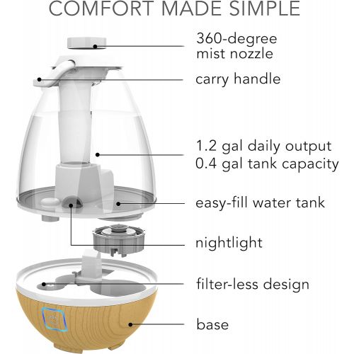  [아마존 핫딜] [아마존핫딜]Sharper Image UHT1-SI Ultrasonic Cool Mist Humidifier, 0.4 Gallon (1.5L) Water Tank, 2 Settings, Auto Shut-Off, 360° Rotatable Nozzle, Illuminated Touch Control, LED Nightlight, As