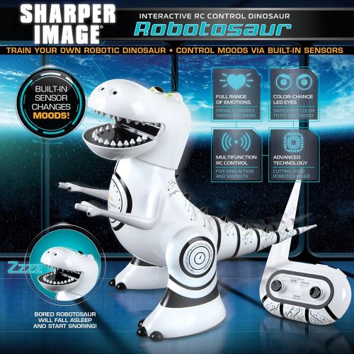  [아마존 핫딜] [아마존핫딜]Sharper Image SHARPER IMAGE Interactive RC Robotosaur Dinosaur, Built-in Mood Sensors and Color-Changing LED Eyes, Motion Detection, Growls, Snores, Battery Operated- White/Black