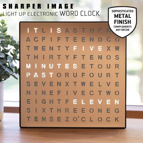  [아마존핫딜][아마존 핫딜] Sharper Image SHARPER IMAGE Light Up Electronic Word Clock, Copper Finish with LED Light Display, USB Cord and Power Adapter, 7.75in Square Face, Unique Contemporary Home and Office Decor