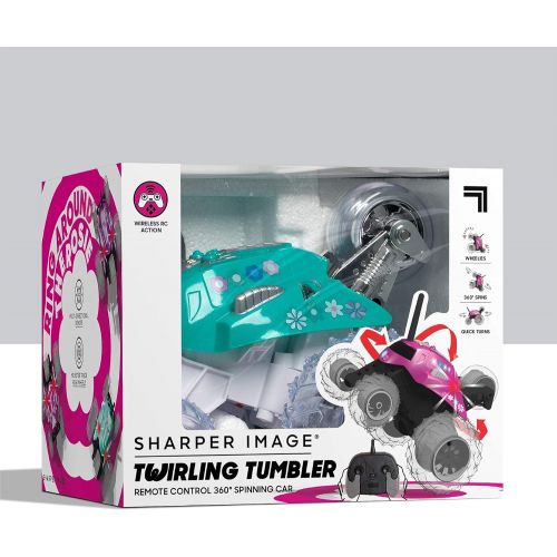  SHARPER IMAGE Thunder Tumbler Toy RC Car for Kids, Remote Control Monster Spinning Stunt Mini Truck for Girls and Boys, Racing Flips and Tricks with 5th Wheel, 49 MHz Teal
