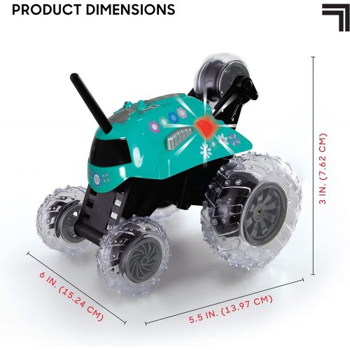  SHARPER IMAGE Thunder Tumbler Toy RC Car for Kids, Remote Control Monster Spinning Stunt Mini Truck for Girls and Boys, Racing Flips and Tricks with 5th Wheel, 49 MHz Teal