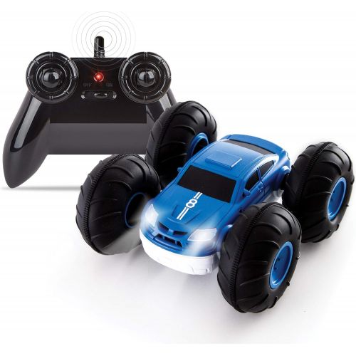  SHARPER IMAGE Remote Control RC Cars Flip Stunt Rally Car Toy for Kids, 2-in-1 Reversible Design for Racing, Cool Stunts, Tricks, Led Headlights, AAA Battery Powered (Blue)