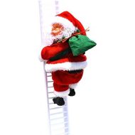 sharprepublic Electric Animated Santa Claus Climbing Ladder Tabletop Ornament Xmas Present Singing up and Down for Fireplace Holiday Party Indoor Decor - White