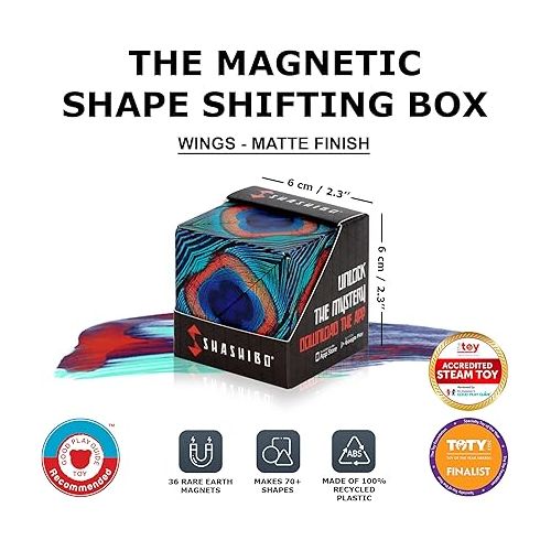  SHASHIBO Shape Shifting Box - Award-Winning, Patented Fidget Cube w/ 36 Rare Earth Magnets - Transforms Into Over 70 Shapes, Download Fun in Motion Toys Mobile App (Original Series - Wings)