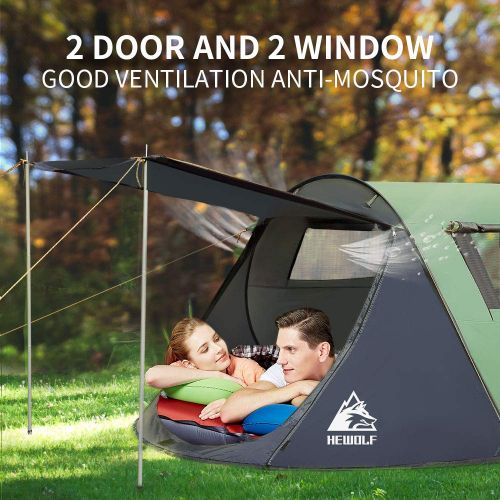  Shawa Outdoor Hewolf Camping Tents Pop-Up 2-4 Person - [Quick Set up] Instant Tent Waterproof Automatic Family Beach Tent Camp UV Protection for Dome Tent (Coffee, 2-3 Person)