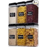 Shazo Airtight Food Storage Container (Set of 6) - BONUS Measuring Cup - Durable Plastic - BPA Free - Clear with Improved Lids (Black) - Air Tight Snacks Pantry & Kitchen Canisters