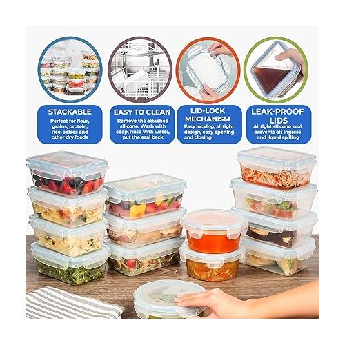  Shazo HUGE set 54 Pack Food Storage Containers with Airtight Lids, 27 containers+27 Lids, Meal Prep Snap Lids Lunch/Bento Box - BPA Free Freezer Safe - Kitchen Plastic Storage Container Set