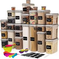 [아마존 핫딜] [아마존핫딜]LARGEST Set of 52 Pc Food Storage Containers (26 Container Set) Shazo Airtight Dry Food Space Saver w Interchangeable Lid, 14 Measuring Cups + Spoons, Labels + Marker - One Lid Fit