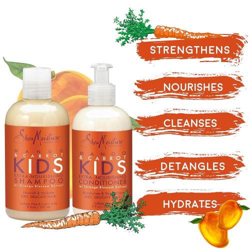  Shea Moisture SheaMoisture Mango & Carrot KIDS, Extra-Nourishing, Shampoo and Conditioner, Orange Blossom Extract, Dry, Delicate Hair, 8 fl oz Each
