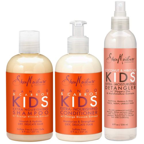  Shea Moisture Kids Hair Care Combination Pack  Includes Mango & Carrot 8oz KIDS Extra-Nourishing Shampoo, 8oz KIDS Extra-Nourishing Conditioner, and 8oz Coconut & Hibiscus KIDS De