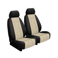Shear Comfort Front Seats: ShearComfort Custom Imitation Leather Seat Covers for Dodge Ram Pickup 1500 (2013-2018) in Black w/Sandstone for Sport Buckets w/Adjustable Headrests (Laramie, Sport,