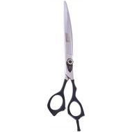 ShearsDirect Japanese 440C Curved Off Set Handle Design Cutting Shears with Black Rubber Grip Handle and Adjustable Tension Knob, 8.0-Inch
