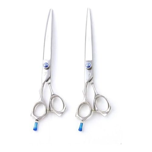  ShearsDirect Japanese 440C Stainless Steel 2-Piece Professional Grooming Shear Set with Blue Gem Stone Tension Knob