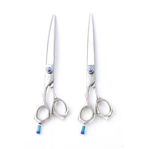  ShearsDirect Japanese 440C Stainless Steel 2-Piece Professional Grooming Shear Set with Blue Gem Stone Tension Knob