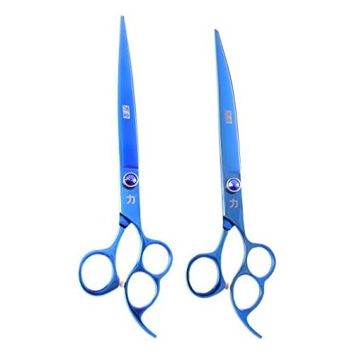  ShearsDirect SET-PS-4N 2 Piece Japanese Stainless Steel Straight & Curved Shear, 8, BlueTitanium