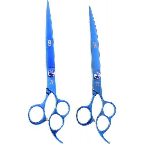  ShearsDirect SET-PS-4N 2 Piece Japanese Stainless Steel Straight & Curved Shear, 8, BlueTitanium