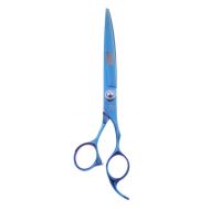 ShearsDirect Japanese 440C Curved Blue Titanium Cutting Shears with Pink Gem Stone Tension and Anatomic Thumb, 8.0-Inch