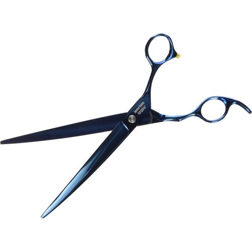  ShearsDirect Japanese 440C Curved Blue Titanium Cutting Shears with Pink Gem Stone Tension and Anatomic Thumb, 8.0-Inch