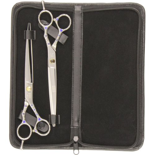  ShearsDirect Japanese 440C Stainless 2-Piece Straight and Curved Shear Set with Off Set Handle Design, 8-Inch