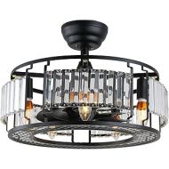 Sheen Elf 19 Inch Industrial Ceiling Fan with Lights, Caged Ceiling Fan Light Black, Crystal Ceiling Fans Light Fixture with Remote for Kitchen, Living Room, Matte Black 5xE12 Bulb Base (No