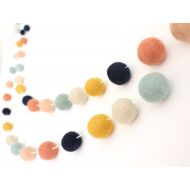 /SheepFarmFelt Arizona Garland- Felt Ball Garland- Girl Nursery Decor- Pom Pom Garland- Felt Pom Pom Garland- Tribal nursery Decor- Peach Navy Coral Mint