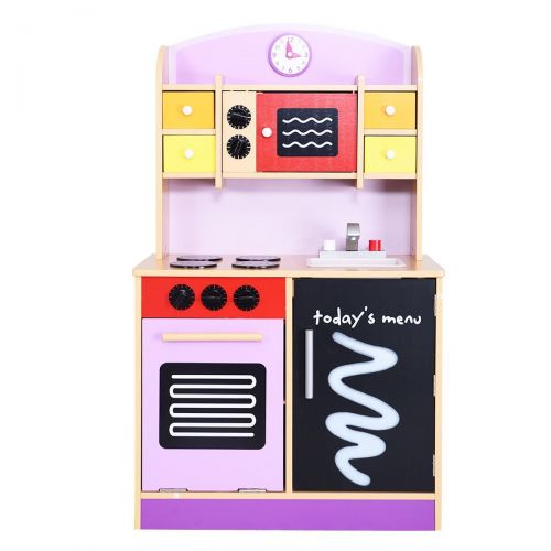  FDInspiration 39.3 Wood Kids Cooking Pretend Play Set Toddler Kitchen Toy Playset Storage Shelves w Removable Sink with Ebook