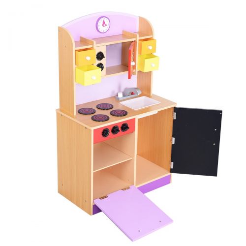  FDInspiration 39.3 Wood Kids Cooking Pretend Play Set Toddler Kitchen Toy Playset Storage Shelves w Removable Sink with Ebook