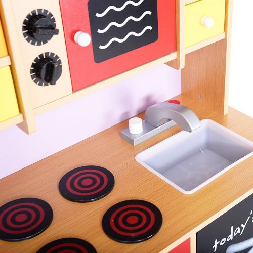  FDInspiration 39.3 Wood Kids Cooking Pretend Play Set Toddler Kitchen Toy Playset Storage Shelves w Removable Sink with Ebook