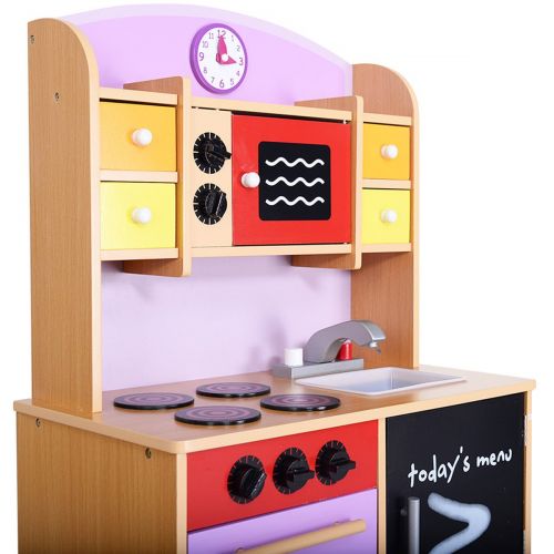  FDInspiration 39.3 Wood Kids Cooking Pretend Play Set Toddler Kitchen Toy Playset Storage Shelves w Removable Sink with Ebook