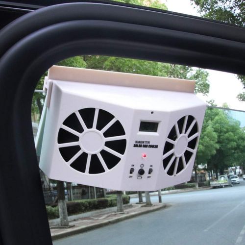  Shentesel Car Cooler Solar Powered Vehicle Window Air Vent Cooling Dual Fans Ventilator - Black