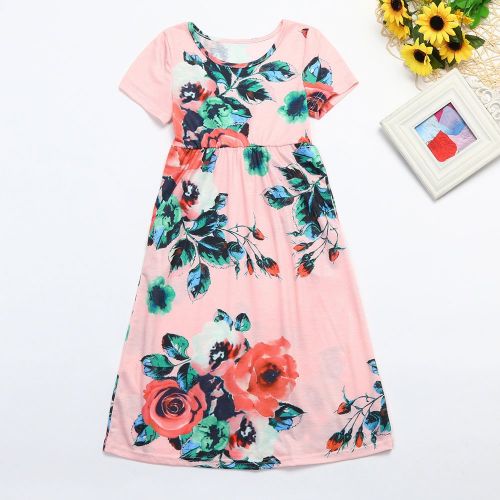  Shi Tou Mom＆Me Baby Girls Kids Floral Family Dress Short Sleeve Sundress Clothes