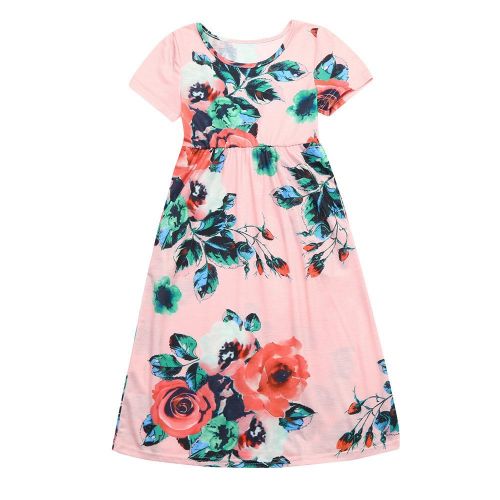  Shi Tou Mom＆Me Baby Girls Kids Floral Family Dress Short Sleeve Sundress Clothes