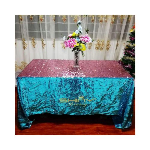  ShiDianYi Mermaid Sequin Tablecloth Rectangle 60x102-Inch Shimmer Table Cloth Flip Up Fabric Reversible Table Linens Hot Pink&Silver ~1228S (60x102-Inch, Teal to Pink)