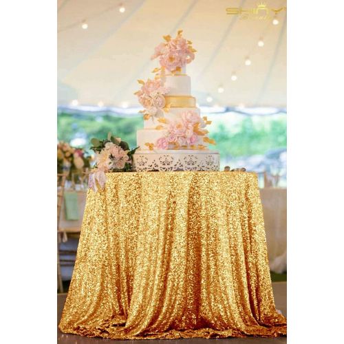  ShiDianYi Sequin Tablecloth 108 Round Gold Table Cloth Sequin Fabric Glitter Tabkecloth (Shiny Gold) ~1016S
