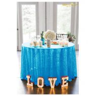 ShiDianYi Aqua Blue Party Decorations Turquoise 120Inch Sequin Tablecloth Round Table Linens~0911E