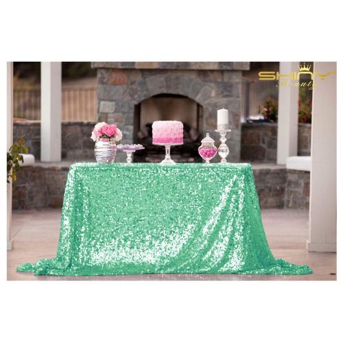  ShiDianYi Mint Sequence Tablecloth 90x132-Inch Mint Green Table Cover Mint Sequin Tablecloth Rectangle~1106E