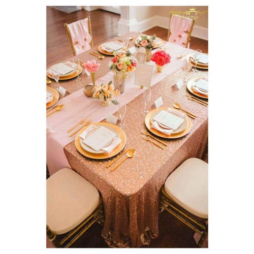  ShiDianYi Rose Gold Sequin Tablecloth, Wholesale Wedding Beautiful Rose Gold Sequin Table Cloth/Overlay /Cover (90156)