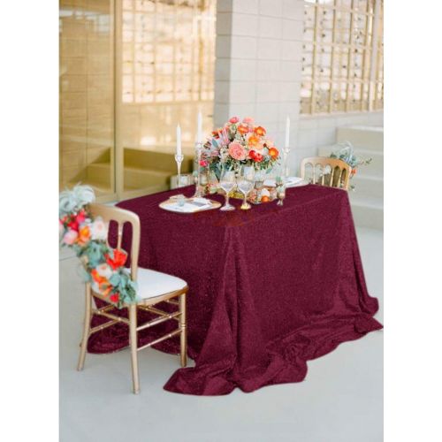  ShiDianYi Burgundy Rectangular Tablecloth 90x132 Sequin Table Cloths