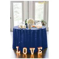 ShiDianYi Round Sequin Tablecloth Navy Blue 132Inch Backdrop Stand Navy Table Cloths for Parties -0730S