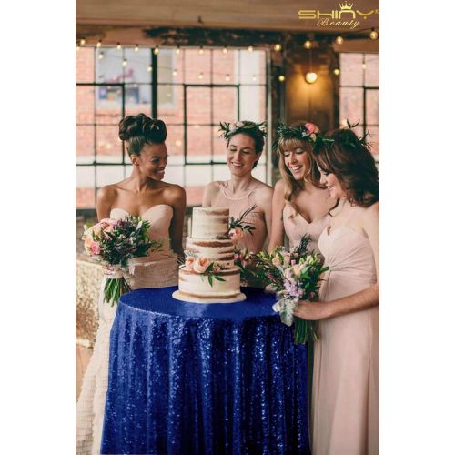  ShiDianYi Round Sequin Tablecloth Navy Blue 132Inch Backdrop Stand Navy Table Cloths for Parties -0730S