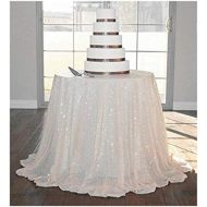 ShiDianYi Round Sequin Tablecloth-120Inch-Ivory for Wedding/Party/Decor(Ivory)