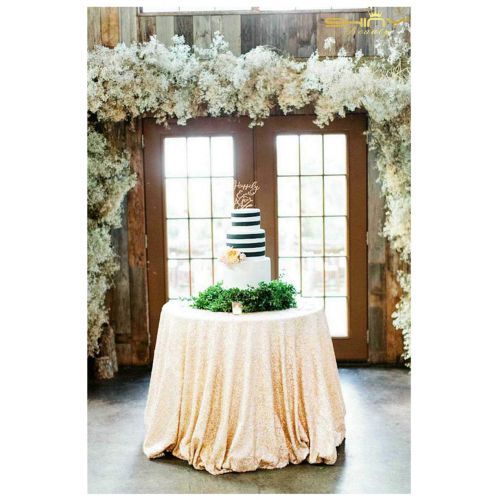  ShiDianYi Round Sequin Tablecloth-120Inch-Ivory for Wedding/Party/Decor(Ivory)