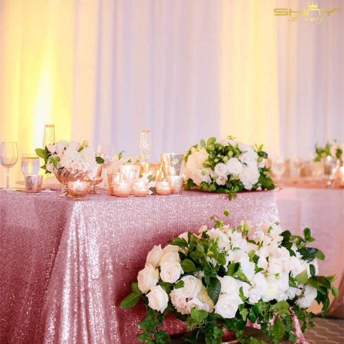  ShiDianYi Fuchsia Pink Rectangular Tablecloth 90x156-Inch Pink Gold Party Decorations Rose Pink Sequin Table Skirt